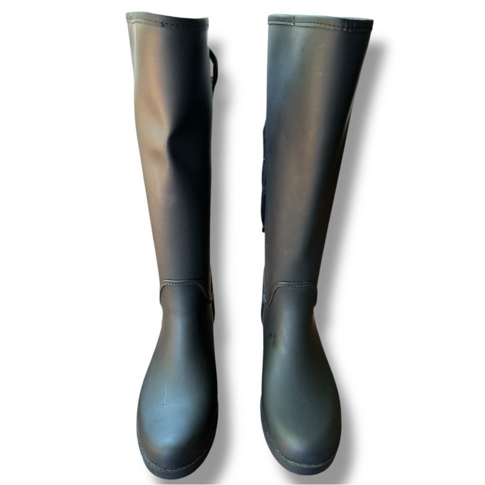 Coach Tristee Matte Black Lace-Up Knee-High Rain Boots | Women’s Size 9 - Picture 7 of 14